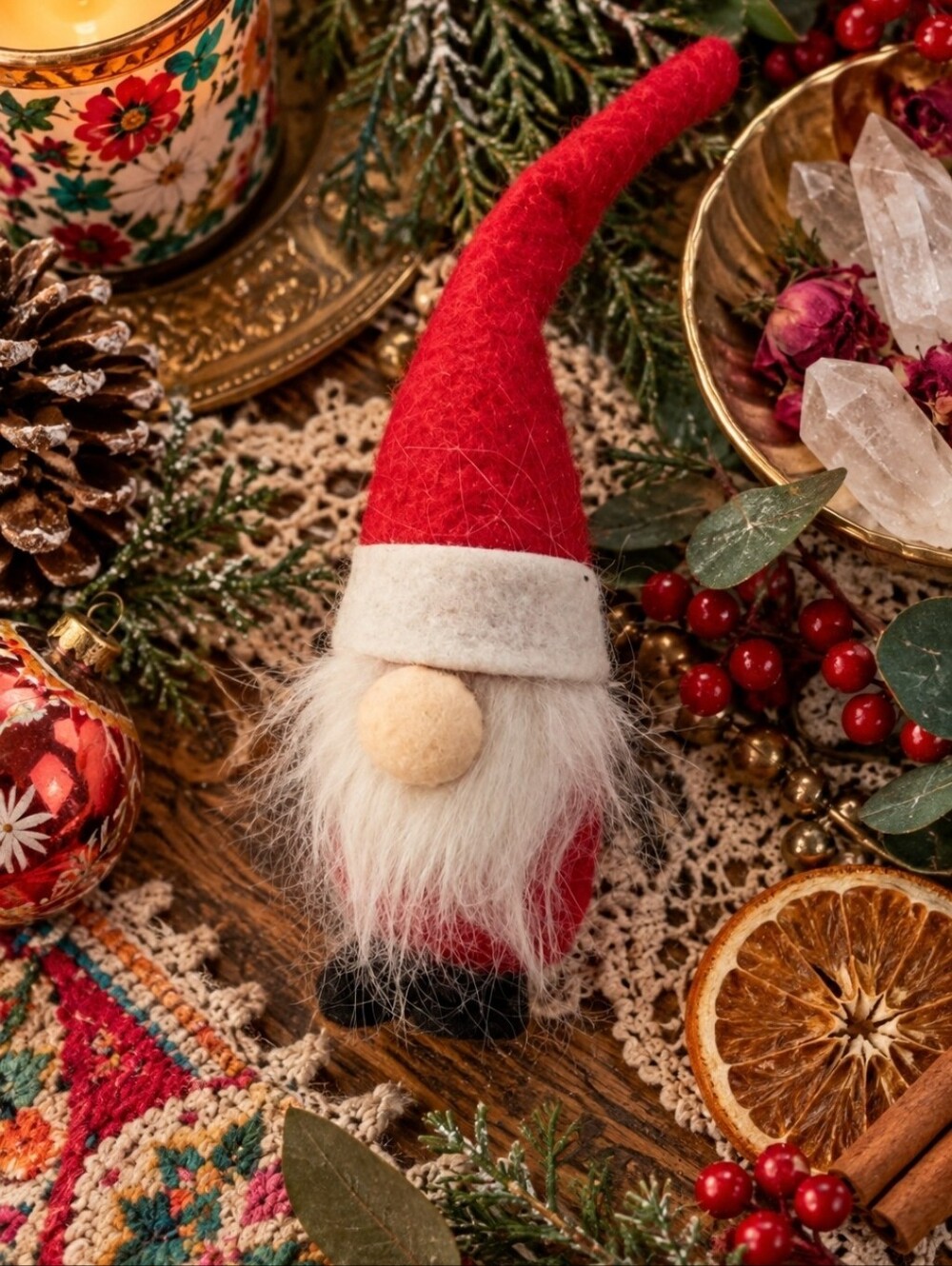 4/$15 Red Felt Christmas Gnome Decor | Cottagecore Christmas Kitsch Grandmacore